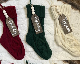 Personalized Wood Name Tag, Beaded Wood Stocking Tags, Personalized Christmas Stocking Tags,Wood Gift Tags, Personalized Wood Tags,