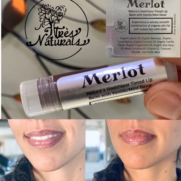 Merlot TINTED Natural Lip Balm .15 oz (4.25 grams) Vanilla MInt Flavor BY TresNaturals (Très Naturals LLC )