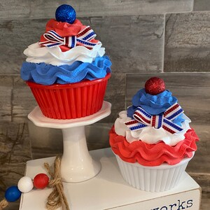 Large 4th of July or Memorial Day Cupcake | Tiered Tray Decor | Faux Treats | Faux Whip Cream | Fake Food | Photo Prop