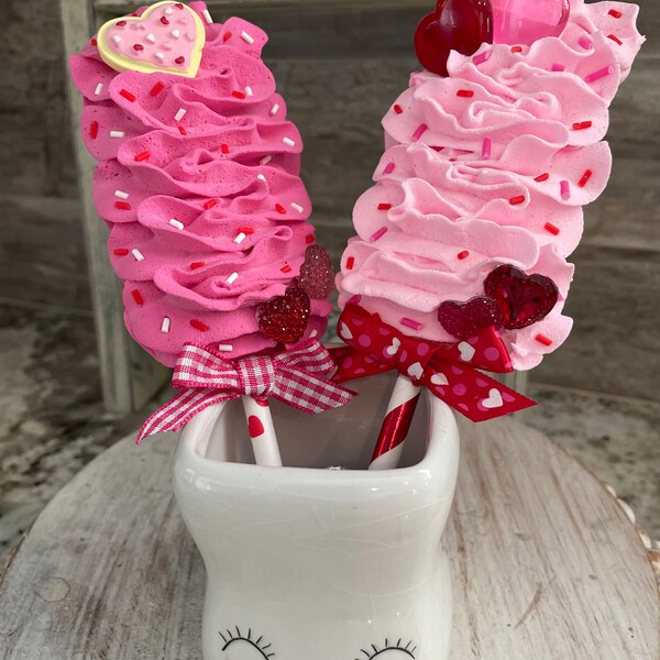 Valentine Day Faux Merengue Pops | Tiered Tray Decor | Faux Heart Lollipops