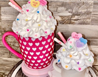Valentines Day Faux Whipped Topping Mug Topper Hearts