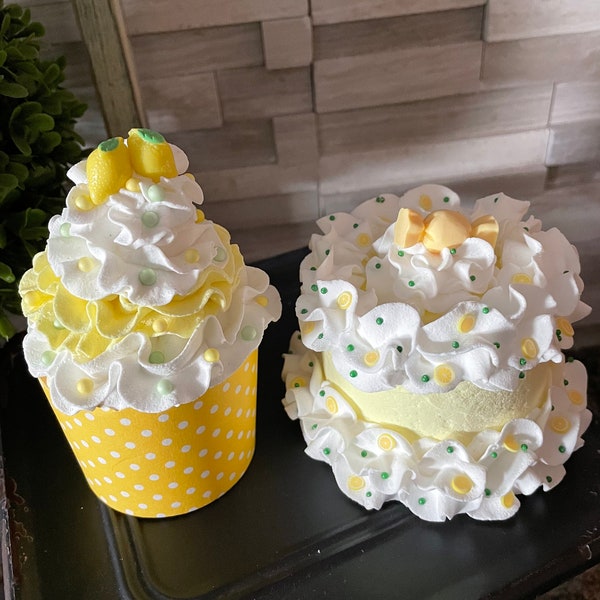 Lemon Faux Faux Desserts  | Fake Cake  | Coffee Bar Decor | Tiered Tray Decor | Dessert Bar | Cake Plate | Fake Cupcakes