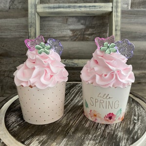 Hello Spring Faux Whip Cream Cupcakes | Tiered Tray Decor | Easter Decor | Faux Dessert | Rae Dunn Inspired | Photo Props