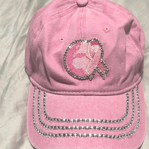 Pink Rhinestone Breast Cancer Awareness Cap: Sparkly Ribbon Hat