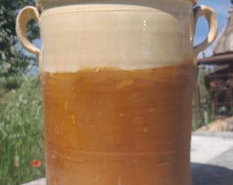 14.60" Giant Glazed Terracotta Pot 1880 - 1910, Old Enameled vase, Ladle holder, Majolic Glazed Vase, Enameled Jar, retro