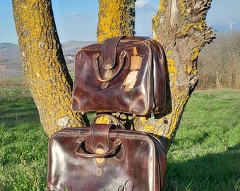 Vintage Travel Bag, Weekend Suitcase, Repro Leather Saddlebag, Grip Bag, Retro Bag, boho design