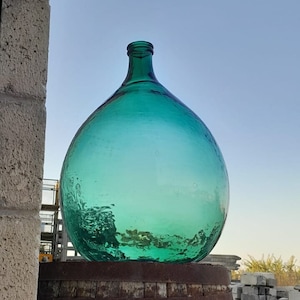 Vintage Green Bluish Shades Color Glass Demijohn, Flagon, Big Bottle, Old bottle, boho design
