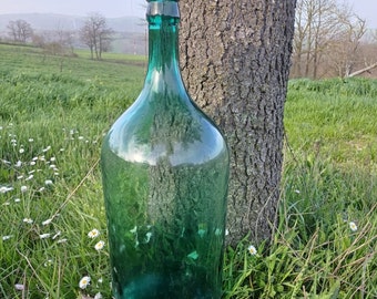 Vintage Napoli Carboy Glass Big Bottle Wine Flasks, Green Shades, nature inspired