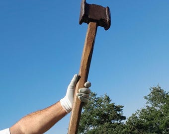 12.35 lbs, Old Wrought Iron Mallet, Miners' Mallet, Stone Extraction Giant Hammer, Carpenter's Mallet, Very Heavy Mallet, boho design
