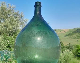 22" Vintage Smoked Green Demijohn, Glass Carboy, Italy 1950's - 1970's, Giant Bottle, Dame Jeanne 25 liters, modern antiques