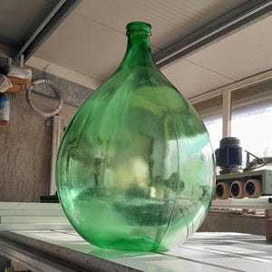 Rare Variegated Green Glass Demijohn, Giant wine Flagon, Big wine Bottle, Old Italian demijohn Dame Jeanne, modern antiques