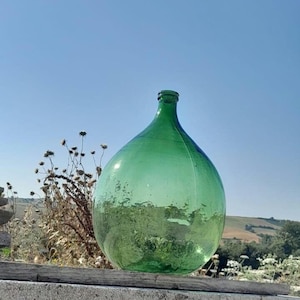 Giant Vintage Green Glass Demijohn, Giant wine Flagon, Big wine Bottle, Old Italian demijohn Dame Jeanne, modern antiques