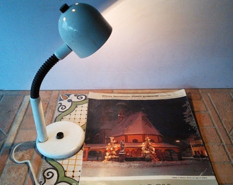 1950 - 1960 Vintage Table Lamp with original wire system, Light Blue Desk Lamp with adjustable arm, Cottage Decor