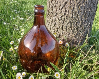 Vintage Brown Amber Little Demijohn, 5 liters wine flagon