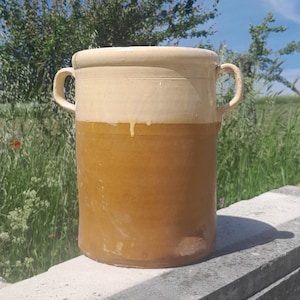 14,20" jättestor glaserad terrakottakruka 1880-1910, gammal emaljerad vas, slevhållare, majolisk glaserad vas, emaljerad burk, retro