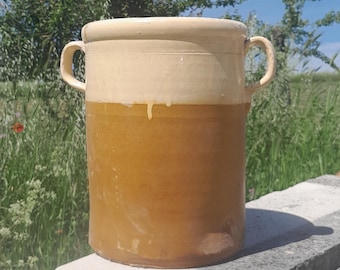 14.20" Giant Glazed Terracotta Pot 1880 - 1910, Old Enameled vase, Ladle holder, Majolic Glazed Vase, Enameled Jar, retro