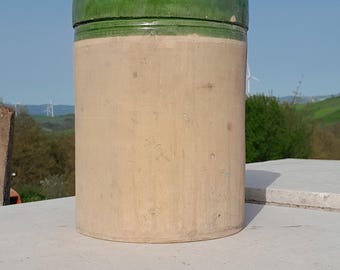 10.25" Old-Italian-glazed-Terracotta-pot 1880-1910 - enameled vase, ladle holder, green finishes, retro