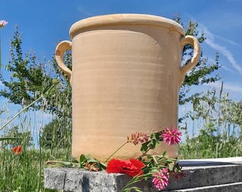 12.60" Giant Glazed Terracotta Pot 1880 - 1910, Old Enameled vase, Ladle holder, Majolic Glazed Vase, Enameled Jar, Clay pot, Country Style