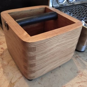 Oak knock box for espresso machine