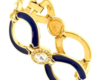 Bergdorf Goodman 1980s Vintage Blue Enamel Crystal Statement Bracelet