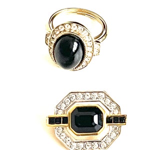 Attwood and Sawyer Gold Black Crystalled Large Ring Brooch Set