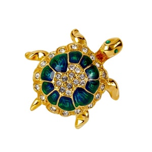Attwood & Sawyer Hallmarked 1960s 22kt Gold plated Enamel  Brooch Pin w Crystals - Rare