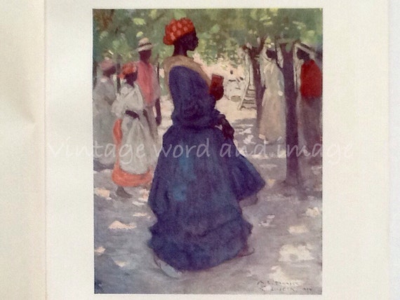 1905 Antique Jamaiaca Print Caribbean Lady In Blue Dress Etsy