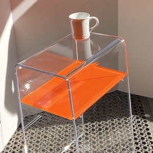Clear and Choice of Custom Color Acrylic End or Side Table 12" x 16" x 23" High x 1/2" thick unique design with custom color shelf