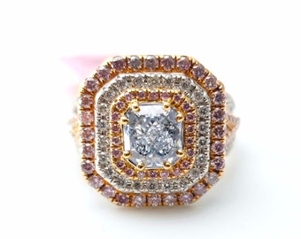 2.07ct Natural Fancy Light Blue & Pink Diamonds Engagement Ring Gia 18k Gold