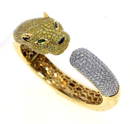 11.33ct Natural Fancy Yellow Diamonds Bangle Bracele Tiger 18k | Etsy