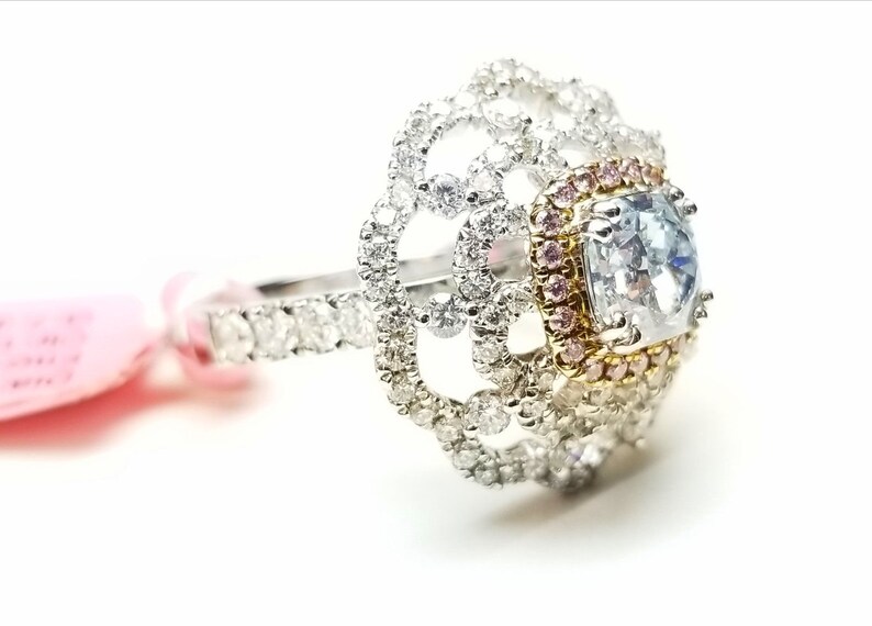 Real 2.28ct Natural Fancy Light Blue & Pink Diamonds Engagement Ring ...