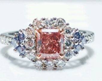 Platinum Ring 1.30ct Natural Fancy Intense Pink And Argyle Blue Gia Radiant Red