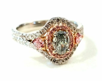 Argyle Pink & Fancy Blue Diamond Ring (1.30ct Oval, 18K Gold)