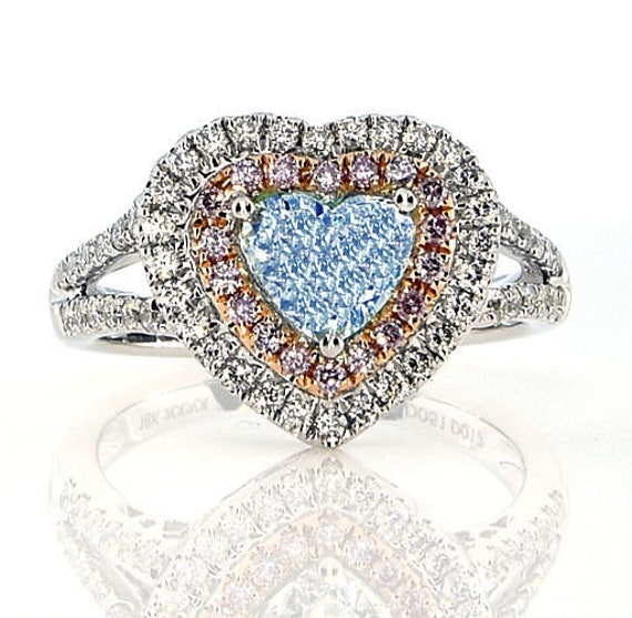 Echter Gia 1.73Ct Natürlicher Fancy Hellblau & Rosa Diamanten Verlobungsring 18K