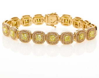 Yellow Diamonds – Bracelet 8.63ct Natural Fancy Yellow 18k 38 Grams Cushion