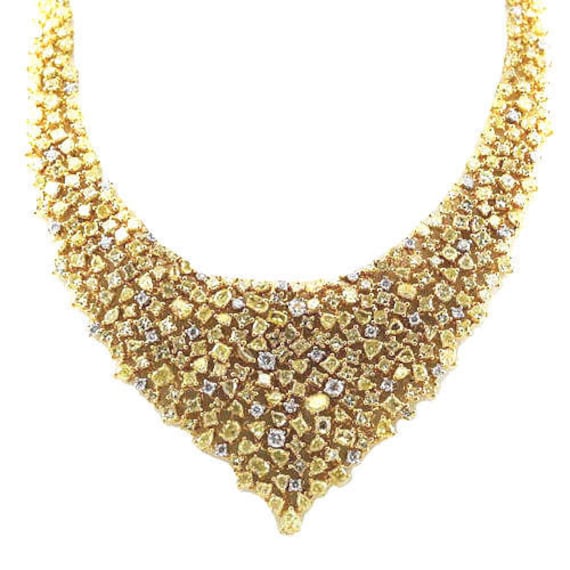 35, 65 Ct Fancy Intensiv Gelben Diamanten Halskette 18K Alle Natürlichen 49G Echtes Gold