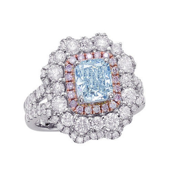 Echte Gia 2, 65 Ct Natürliche Schwache Hellblau Und Rosa Diamanten Verlobungsring 18K Si1