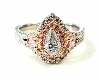 Engagement Diamonds Ring 1.47ct Natural Fancy Blue & Argyle Intense Pink GIA 3PP