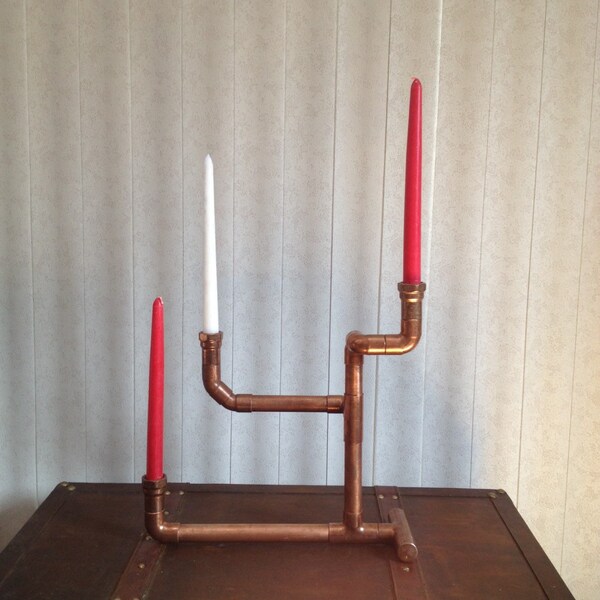 Steampunk Candle holder,Copper pipe tapered candle Holder, candelabra centerpiece