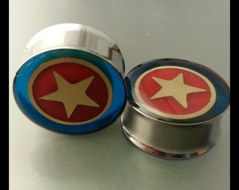 1" (25mm) star glow plugs tattoo body modification gift jewelry implant alternative heavy metal edm fashion retro anime