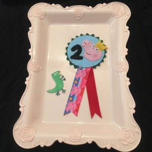 George Pig Felt Birthday Badge for 2nd Birthday Boy with Ribbons - Peppa Pig Prince George Pig inspired felt toy with Brooch or Diaper pins