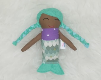 6" Mermaid Pocket Doll ~ Caramel Brown Skin ~ Mint & Aqua Hair *Ready to Ship*