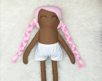 16" Dress Up Doll ~ Caramel Brown Skin ~ Baby & Candy Pink Pigtail Rainbow Hair *READY TO SHIP*