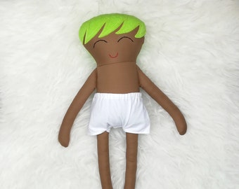 16" Dress Up Doll ~ Caramel Brown Skin ~ Neon Green Short/Pixie Hair *READY TO SHIP*