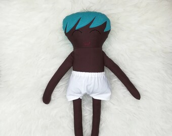 16" Dress Up Doll ~ Dark Brown Skin ~ Peacock Blue Short/Pixie Hair *READY TO SHIP*