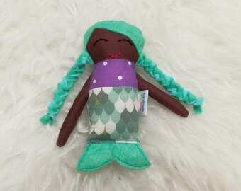 6" Mermaid Pocket Doll ~ Medium Brown Skin ~ Mint & Aqua Hair *Ready to Ship*