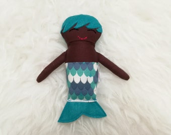 6" Merboy Pocket Doll ~ Dark Brown Skin ~ Peacock Hair *Ready to Ship*