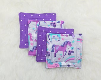 Gray Purple Unicorns & Purple Polka Dots Reversible Coaster Set