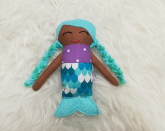 6" Mermaid Pocket Doll ~ Caramel Brown Skin ~ Aqua & Mint Hair *Ready to Ship*