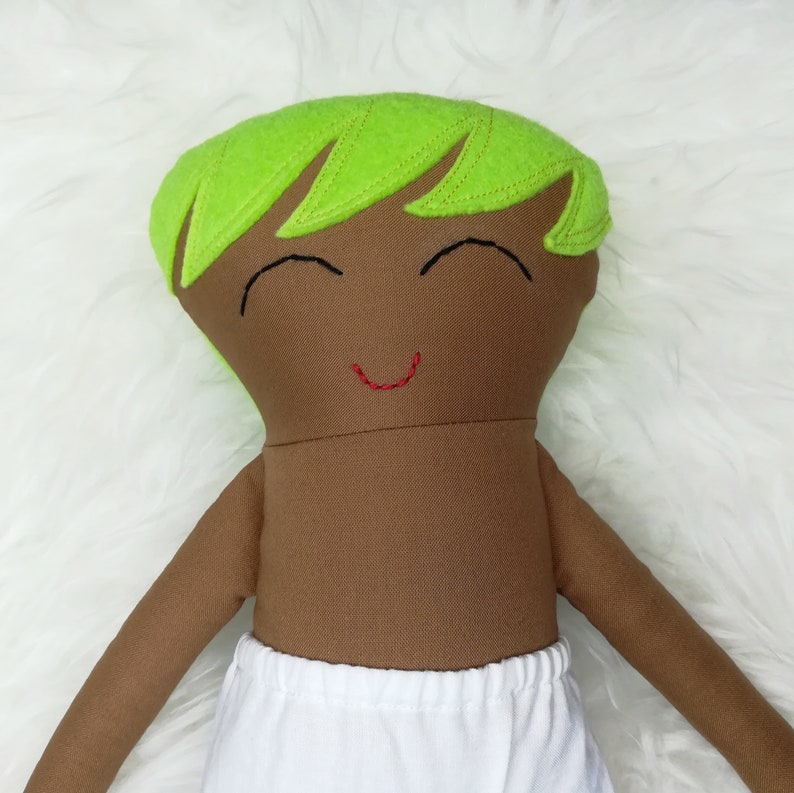 16 Dress Up Doll Caramel Brown Skin Neon Green Short/Pixie Hair READY TO SHIP image 2